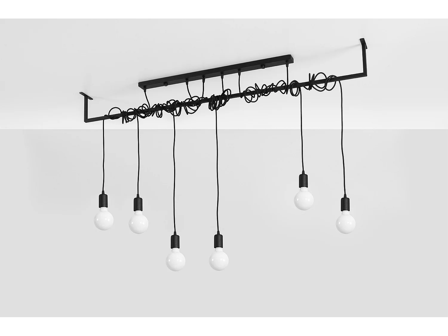 Sospensione Moderna Barra Dritta 6 Luci Nero E27 Colgante de barra recto moderno 6 luces Negro E27
