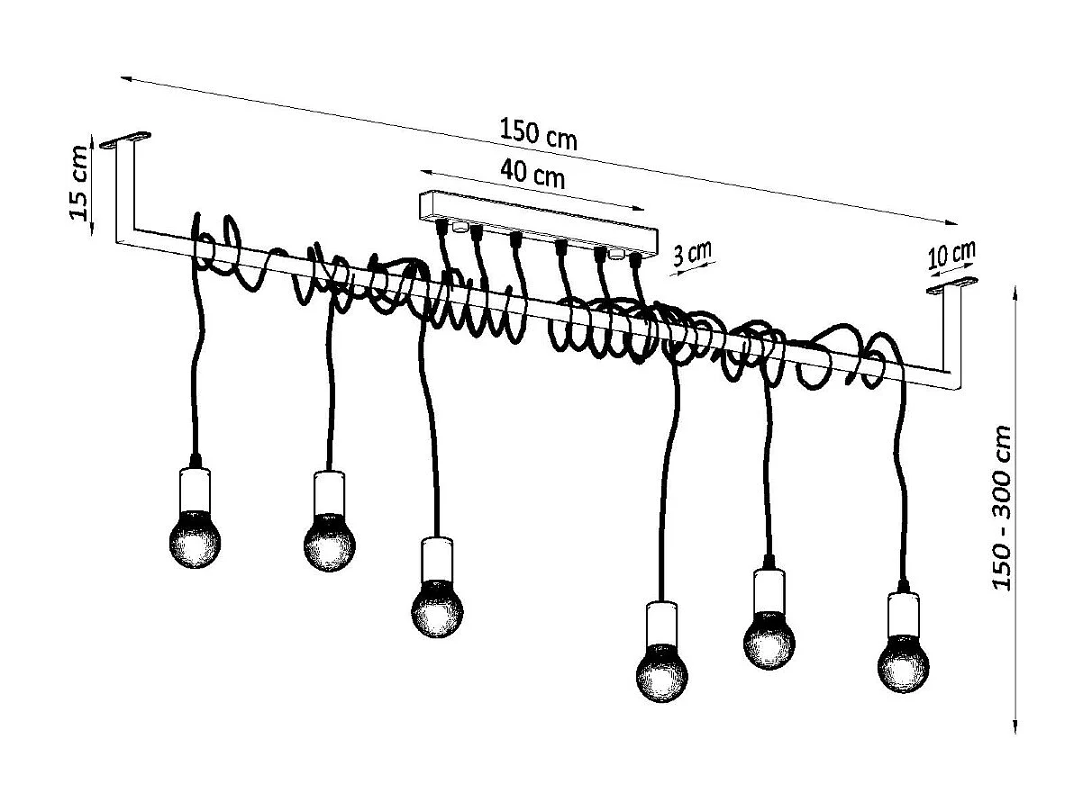 Sospensione Moderna Barra Dritta 6 Luci Nero E27 Colgante de barra recto moderno 6 luces Negro E27