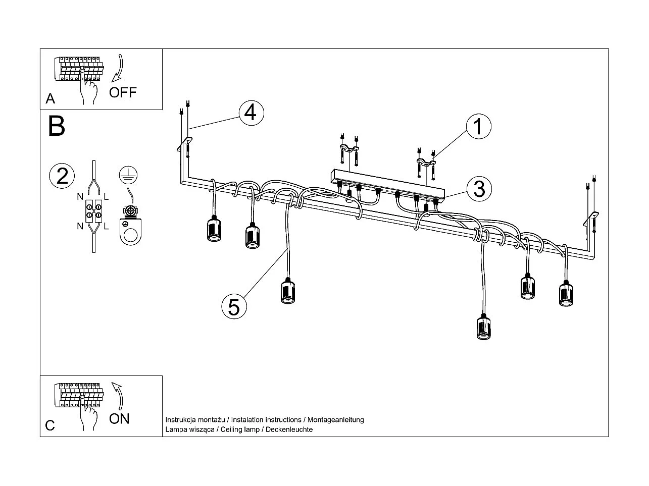 Sospensione Moderna Barra Dritta 6 Luci Nero E27 Colgante de barra recto moderno 6 luces Negro E27