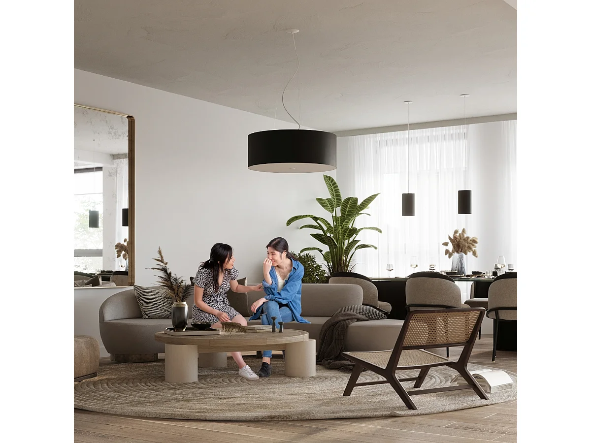 Żyrandole Minimalistyczny Otto, Tkanina/Szkło/Stal - 5 Źródło - L.60 X H.115 Cm - Czarny