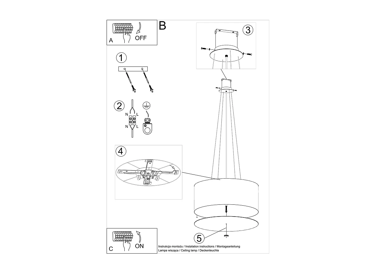Kroonluchters Otto Minimalistisch Van  - 5 Lichtbronnen - L.60 X H.115 Cm - Zwart