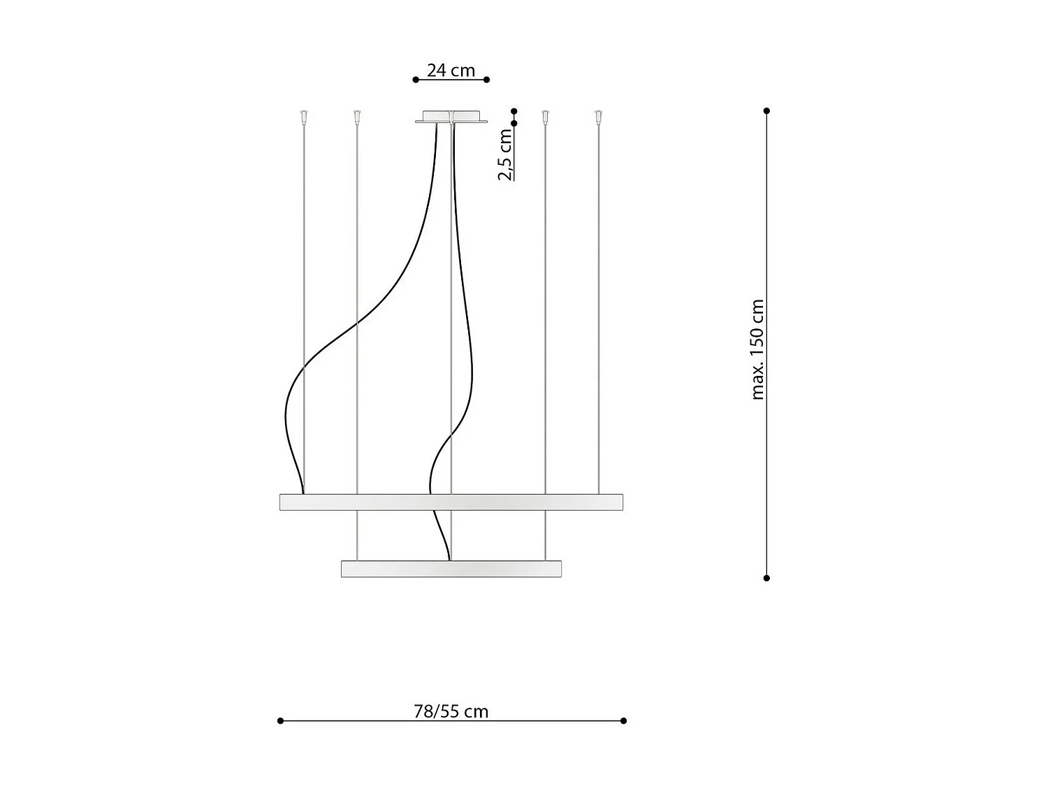Sollux lichting Rio Integrierte LED-Pendel-Deckenleuchte, Schwarz, 3000 K, 9390 lm