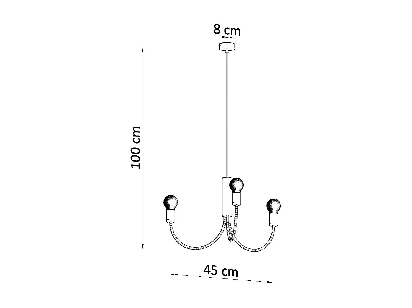 Kroonluchters Piccolo Modern Van  - 3 Lichtbronnen - L.45 X H.100 Cm - Zwart