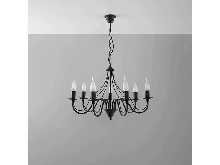 Sollux MINERWA - Lampadario a 7 luci multibraccio nero, attacco E14