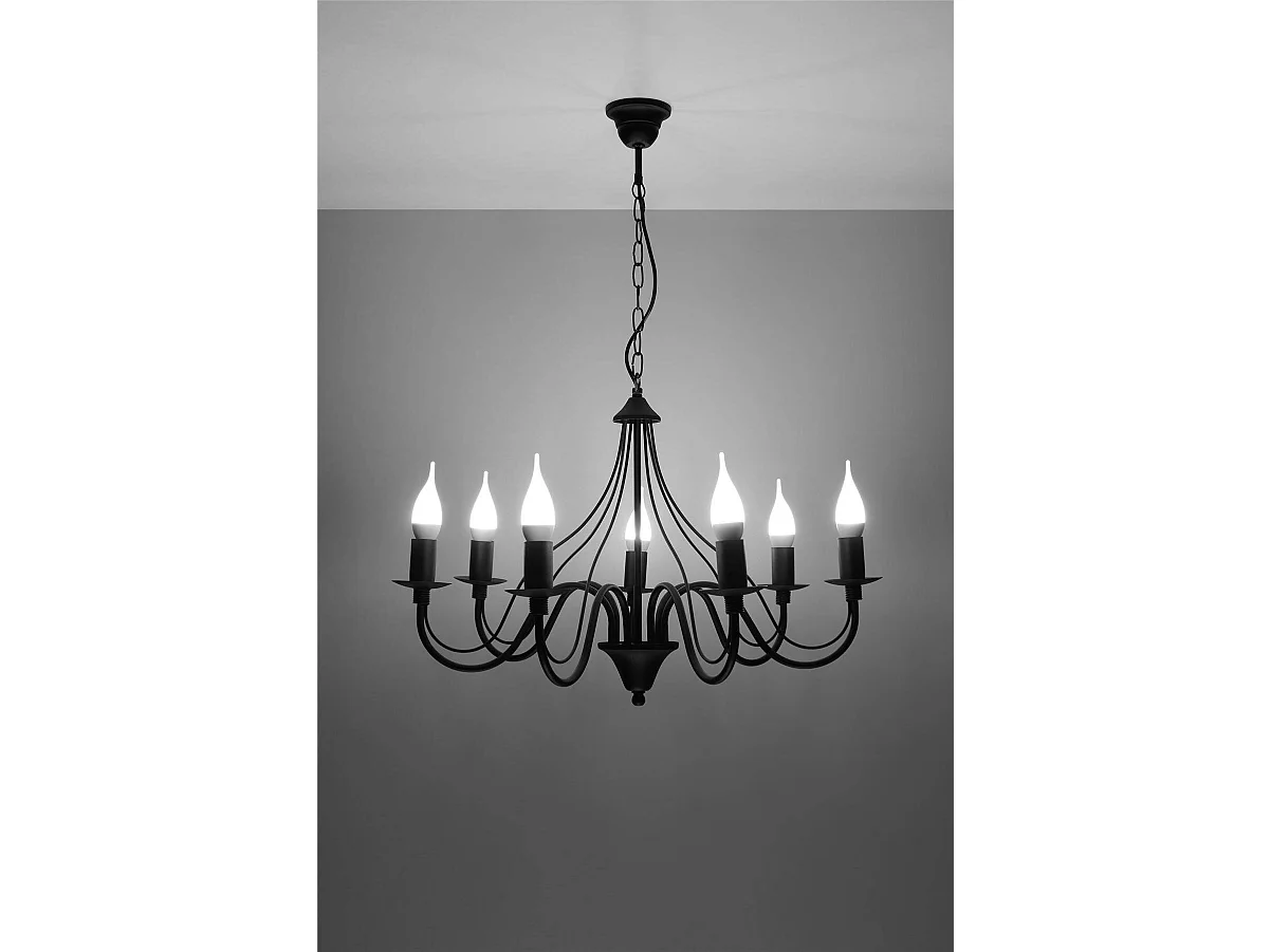 Sollux MINERWA - Lampadario a 7 luci multibraccio nero, attacco E14