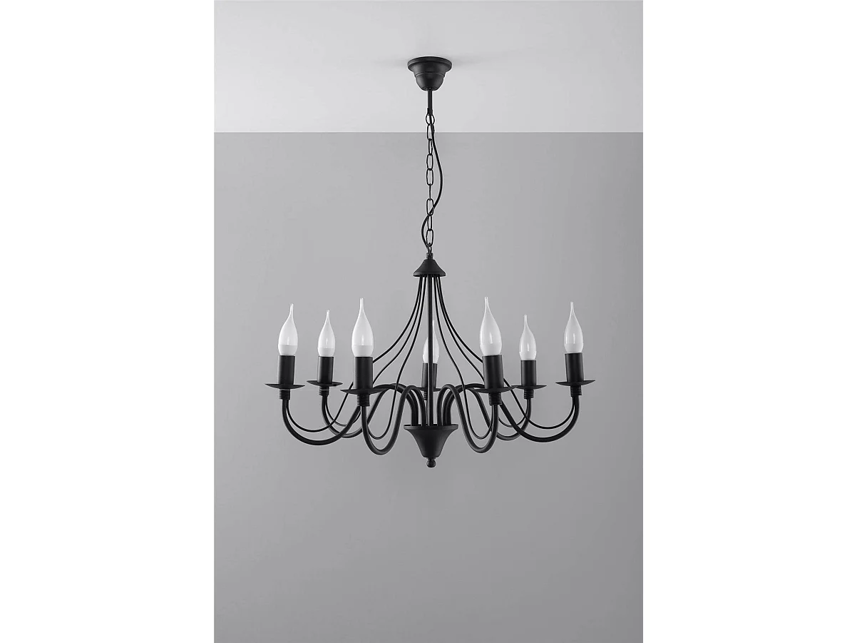 Sollux MINERWA - Lampadario a 7 luci multibraccio nero, attacco E14