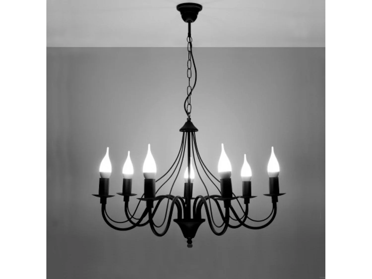 Sollux MINERWA - Lampadario a 7 luci multibraccio nero, attacco E14