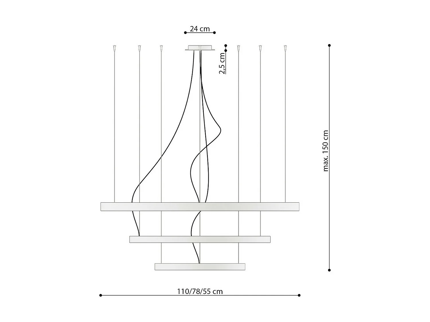 Sollux Lighting Rio Plafonnier suspendu LED intégré, noir, 3000K, 17210lm