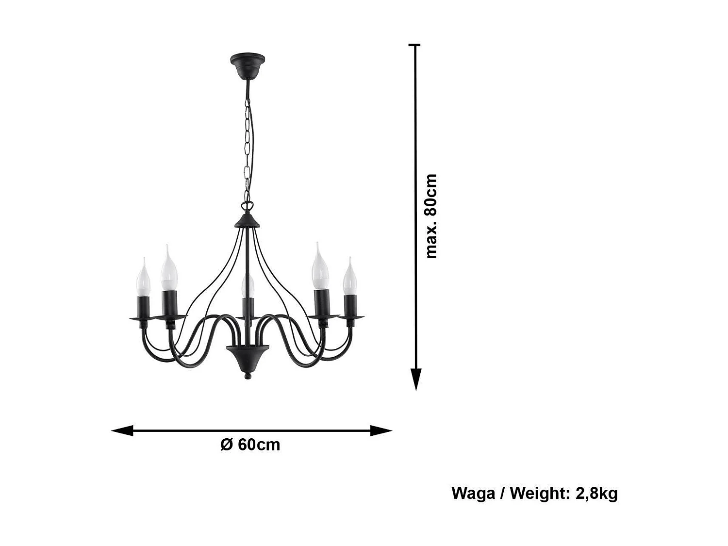 Sollux MINERWA Lustre à 5 bras multiples noir, E14