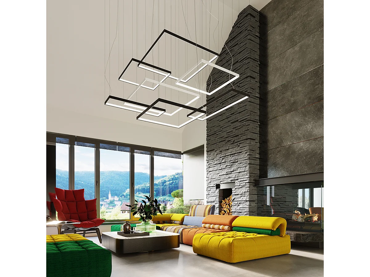 Sollux Lighting Tuula Plafonnier suspendu rectangulaire à DEL intégré, blanc, 3000K, 5751lm
