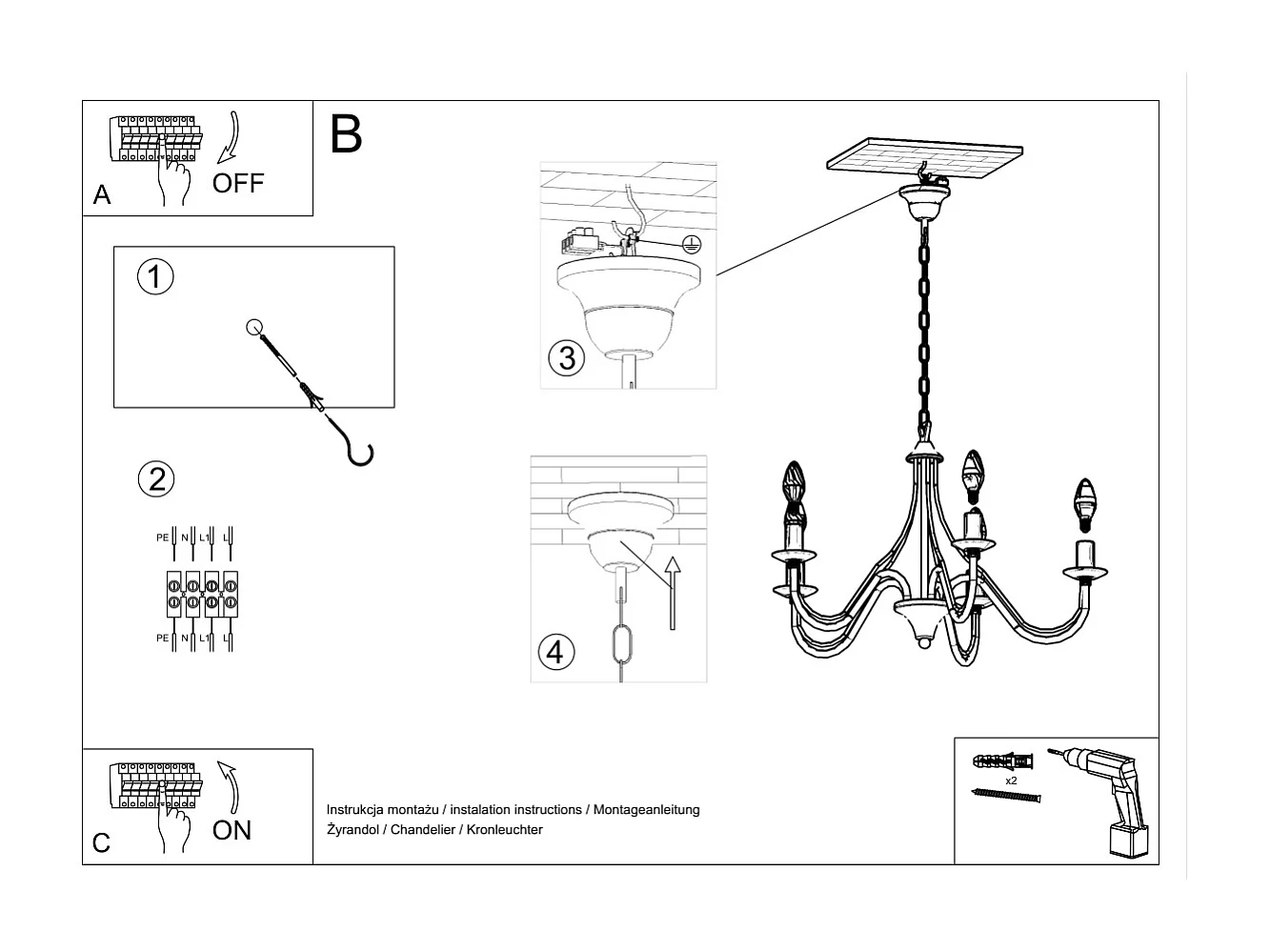 Sollux MINERWA - Lampadario a 5 luci multibraccio bianco, attacco E14