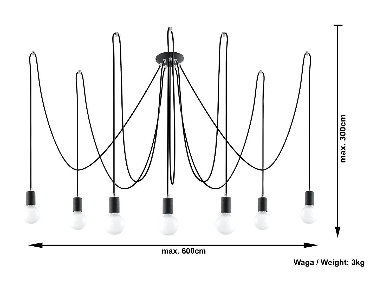 Sollux EDISON - 7 licht Cluster-Hängelampe Anhänger Schwarz, E27