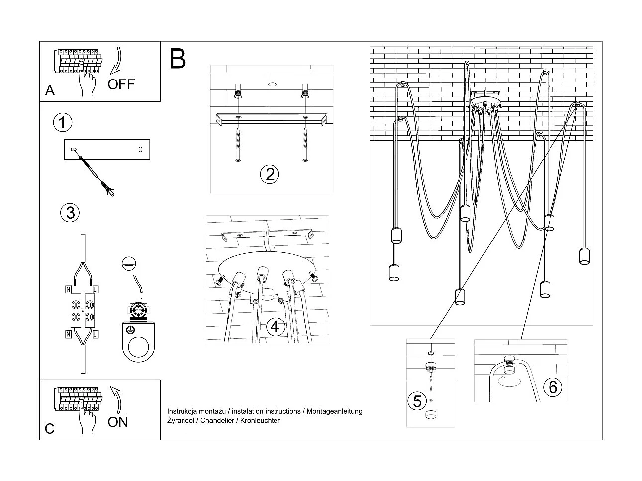 Sollux EDISON - 7 licht Cluster-Hängelampe Anhänger Schwarz, E27