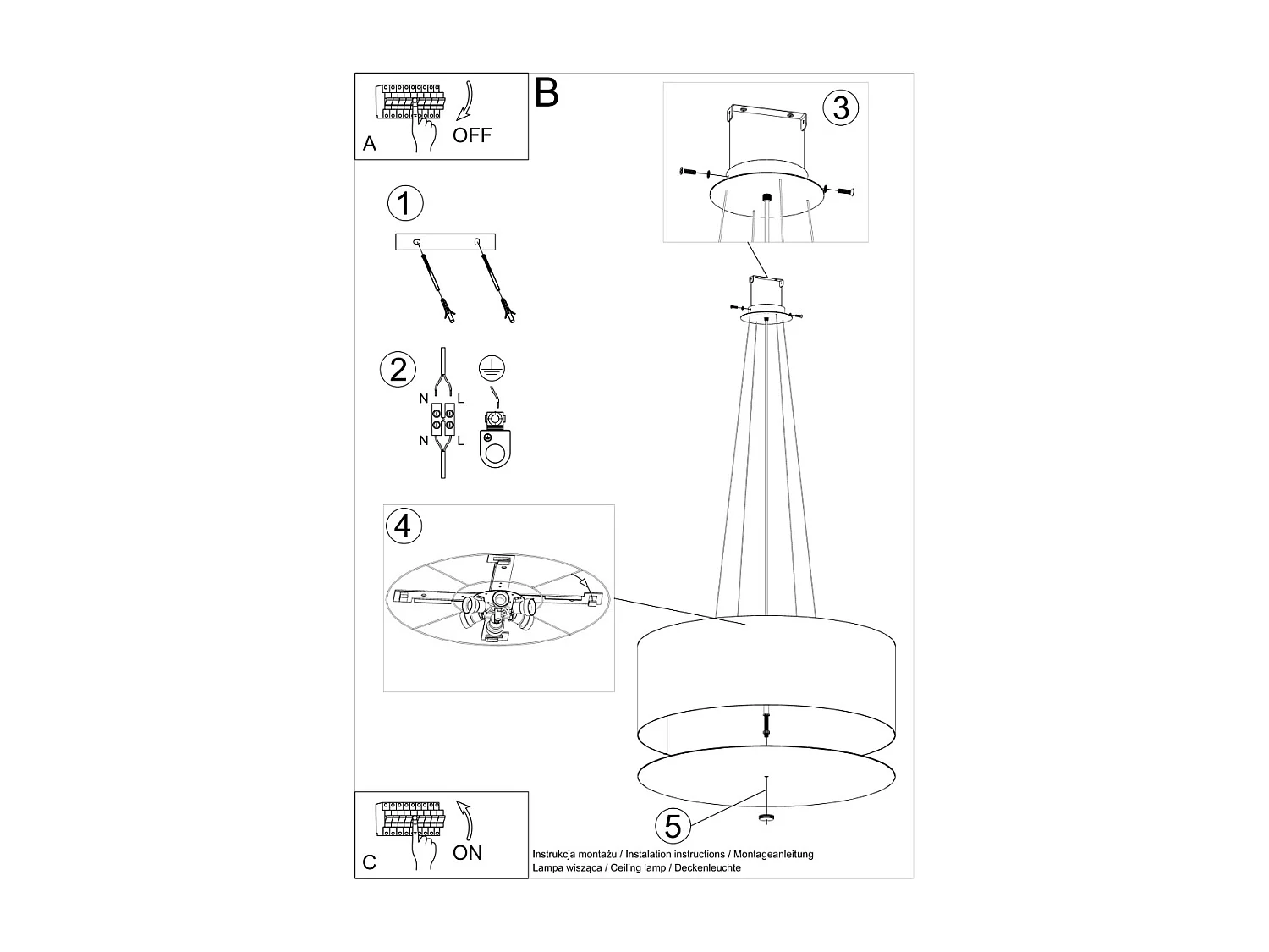 Sollux OTTO Suspension Cylindrique Blanc 70cm E27