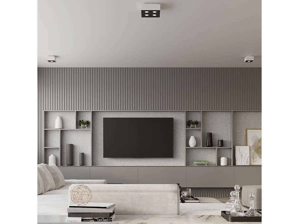 Plafony Minimalistyczny Mono, Stal - 4 Źródło - L.24 X H.11 Cm - Biały/Czarny