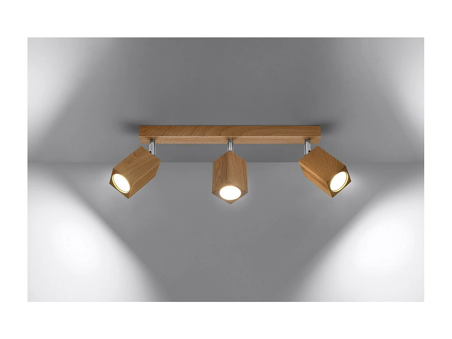 Sollux Lighting Keke Barre de spots de plafond carrée en chêne, bois, 3x GU10