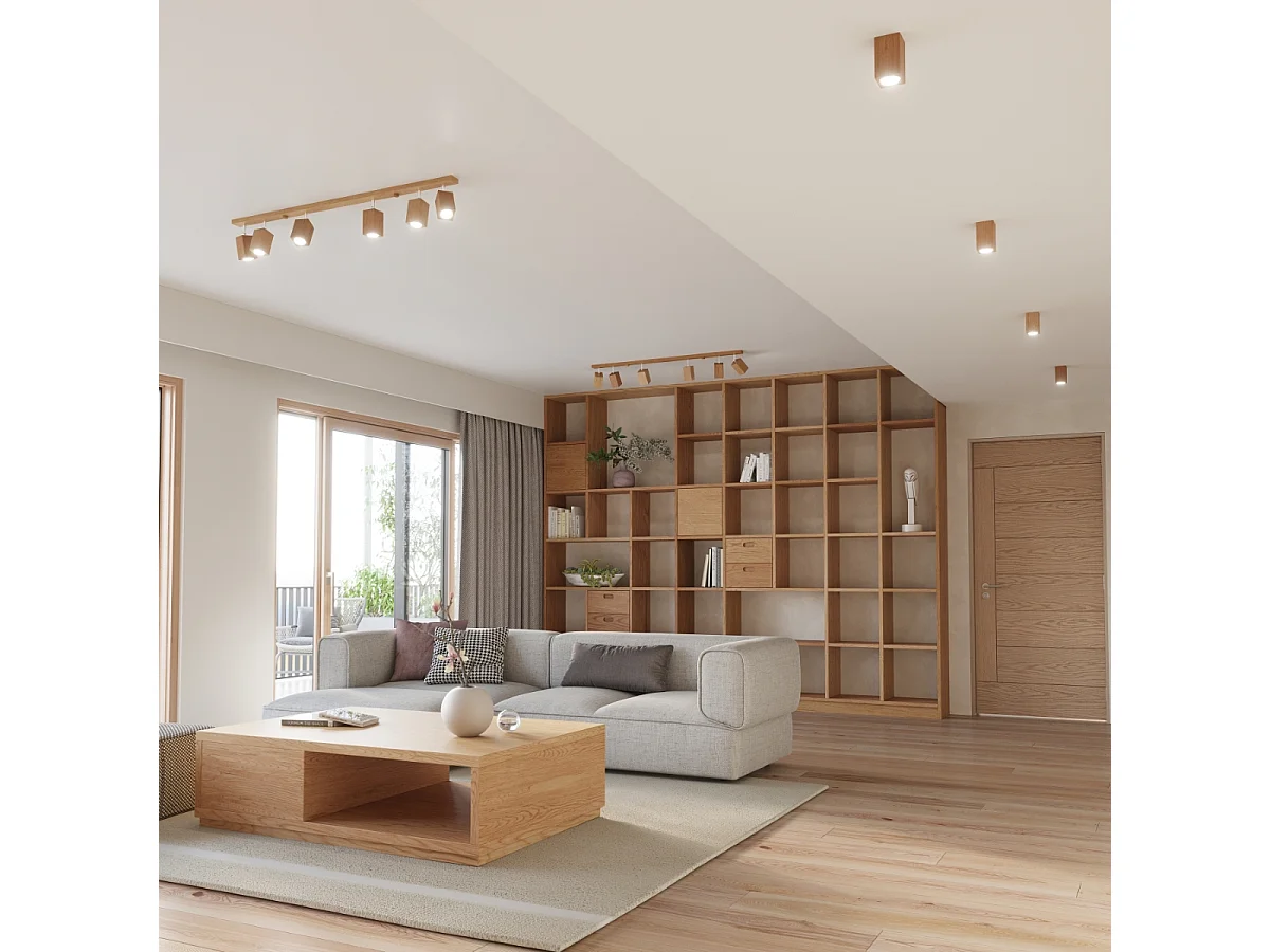 Sollux Lighting Keke Barre de spots de plafond carrée en chêne, bois, 3x GU10