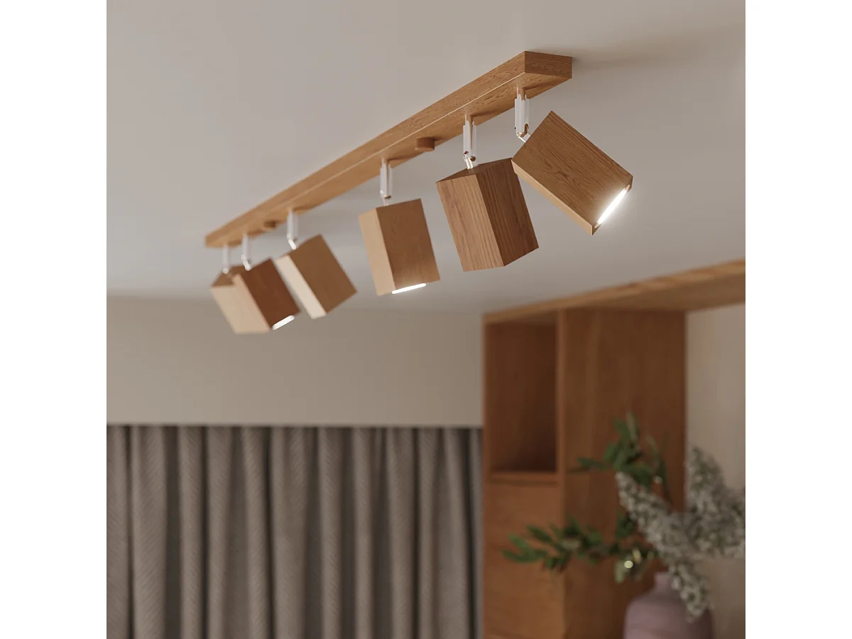 Sollux Lighting Keke Barre de spots de plafond carrée en chêne, bois, 3x GU10