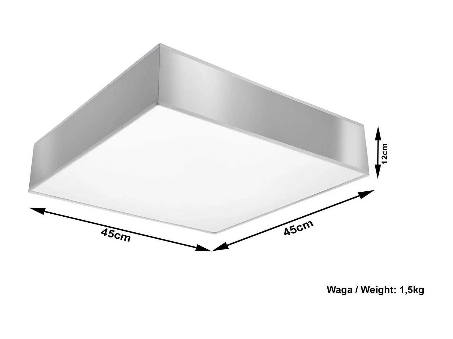 Sollux HORUS - Lámpara de techo cuadrada a ras de suelo 3 luces Plata, E27