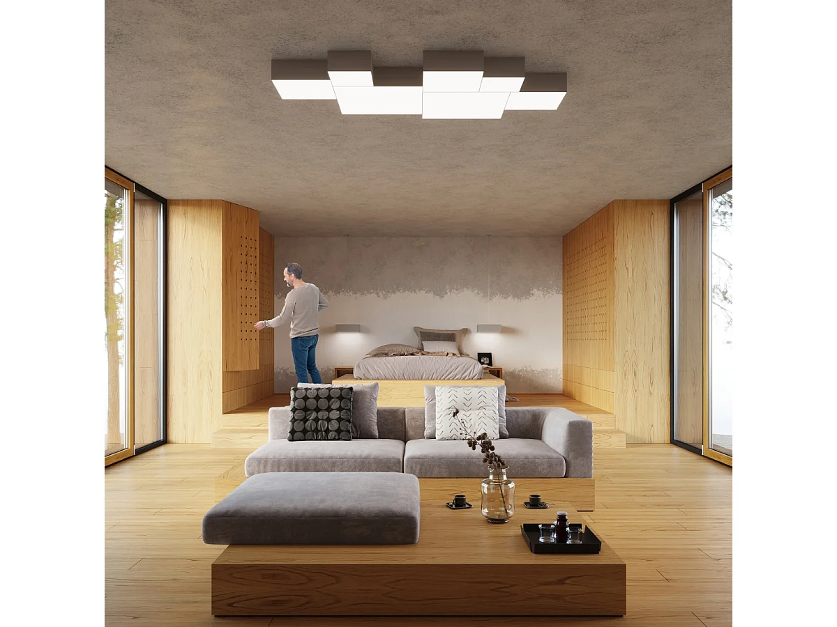 Sollux HORUS - Lámpara de techo cuadrada a ras de suelo 3 luces Plata, E27