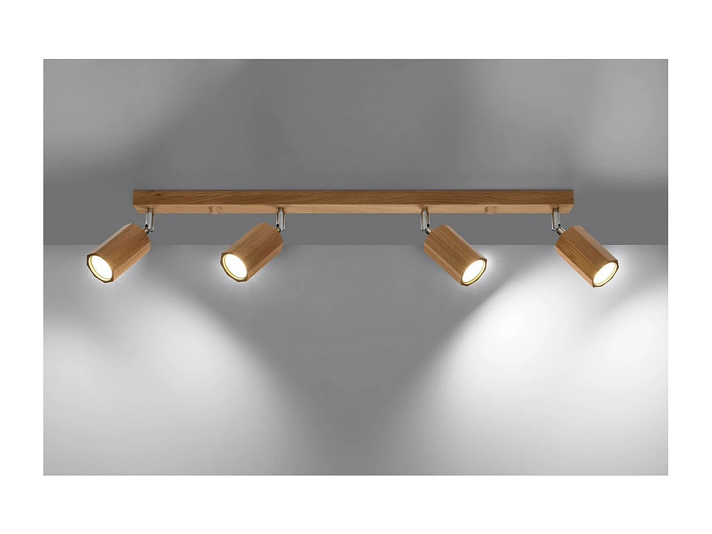 Sollux Lighting Zeke Barre de spots de plafond octogone en chêne, bois, 4x GU10