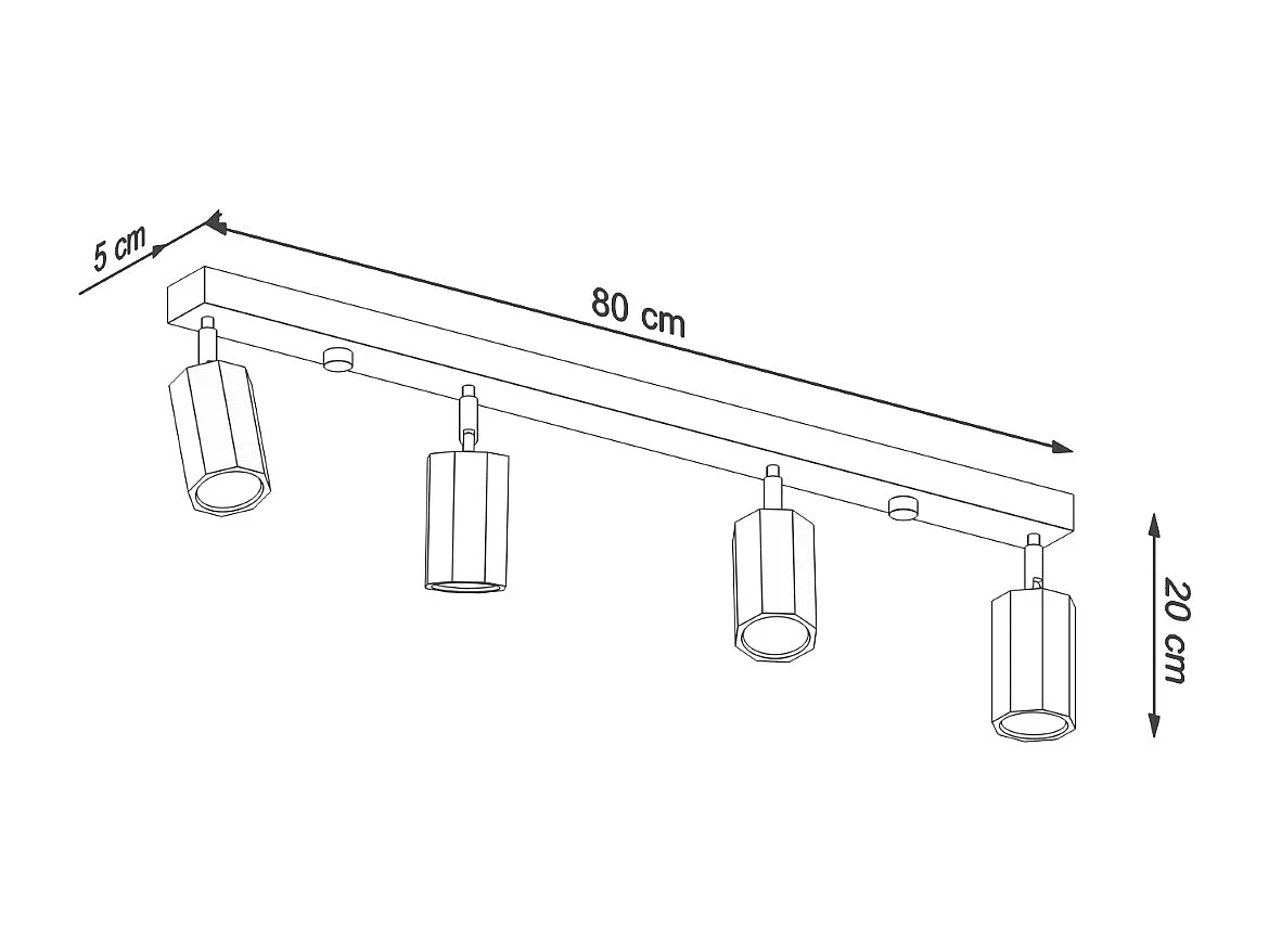 Sollux Lighting Zeke Barre de spots de plafond octogone en chêne, bois, 4x GU10