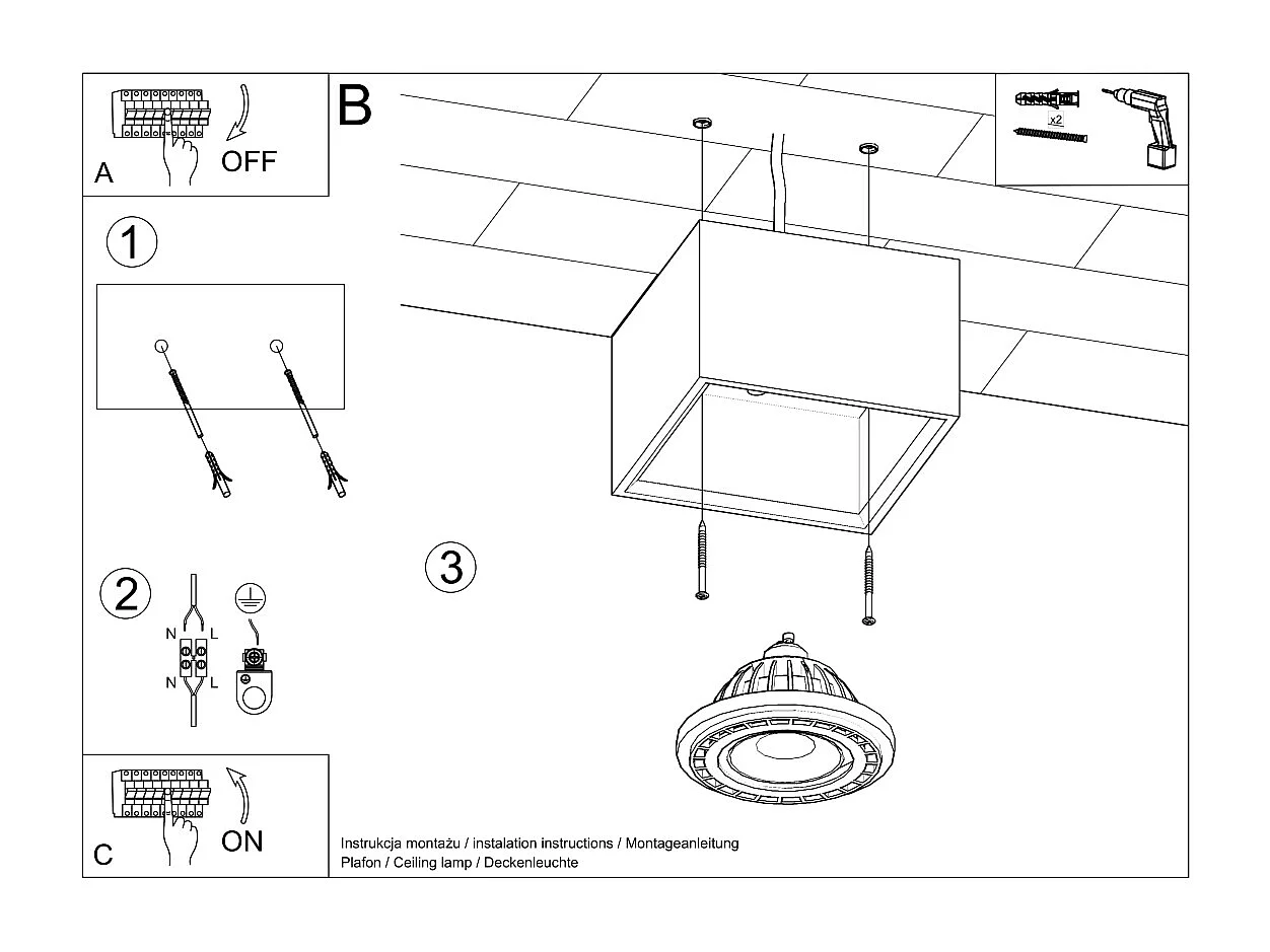 Sollux QUATRO Downlights à encastrer Square Flush Gris Clair GU10