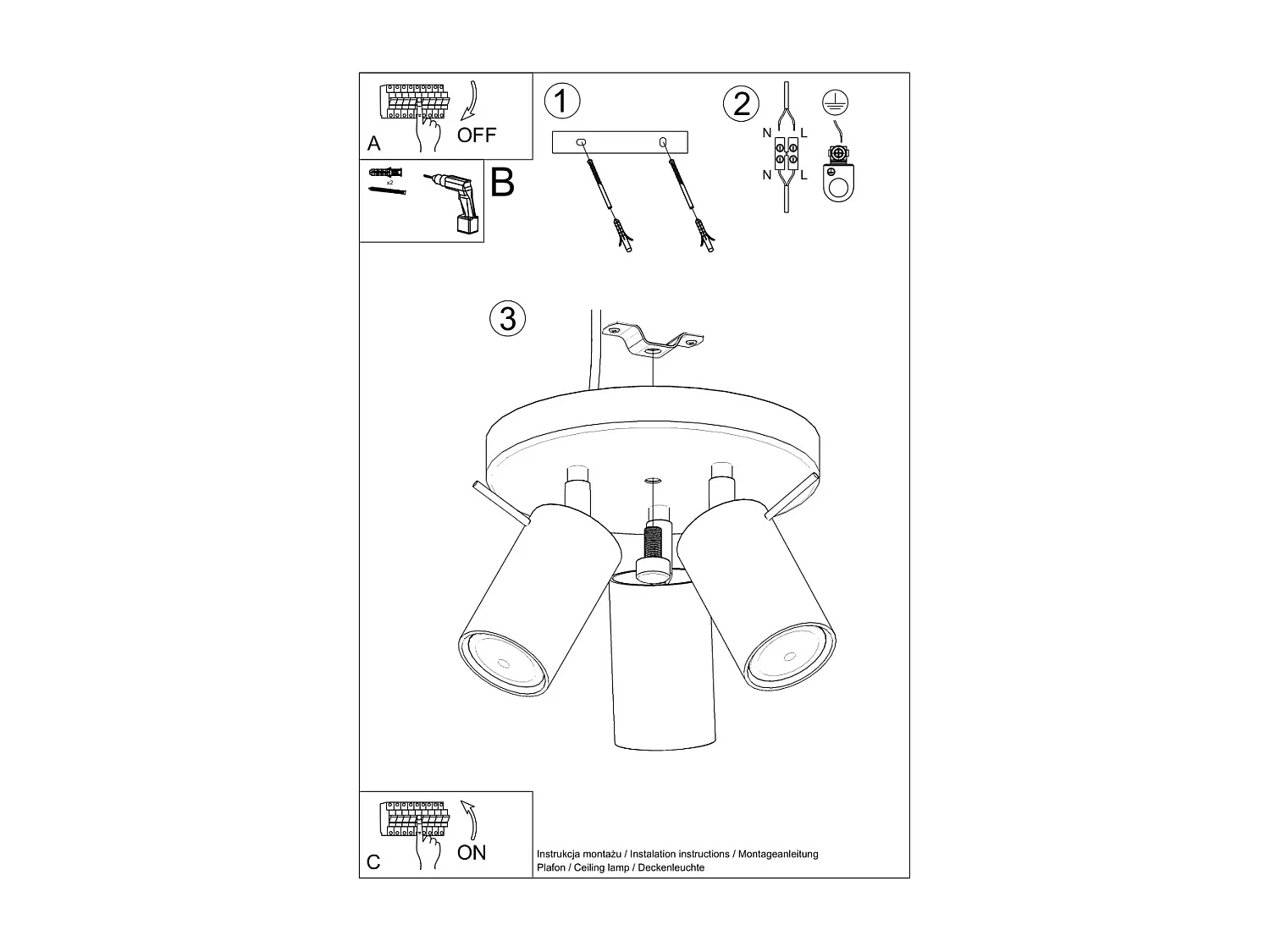 Sollux Lighting Ring Grupos de focos de techo, negro, 3x GU10