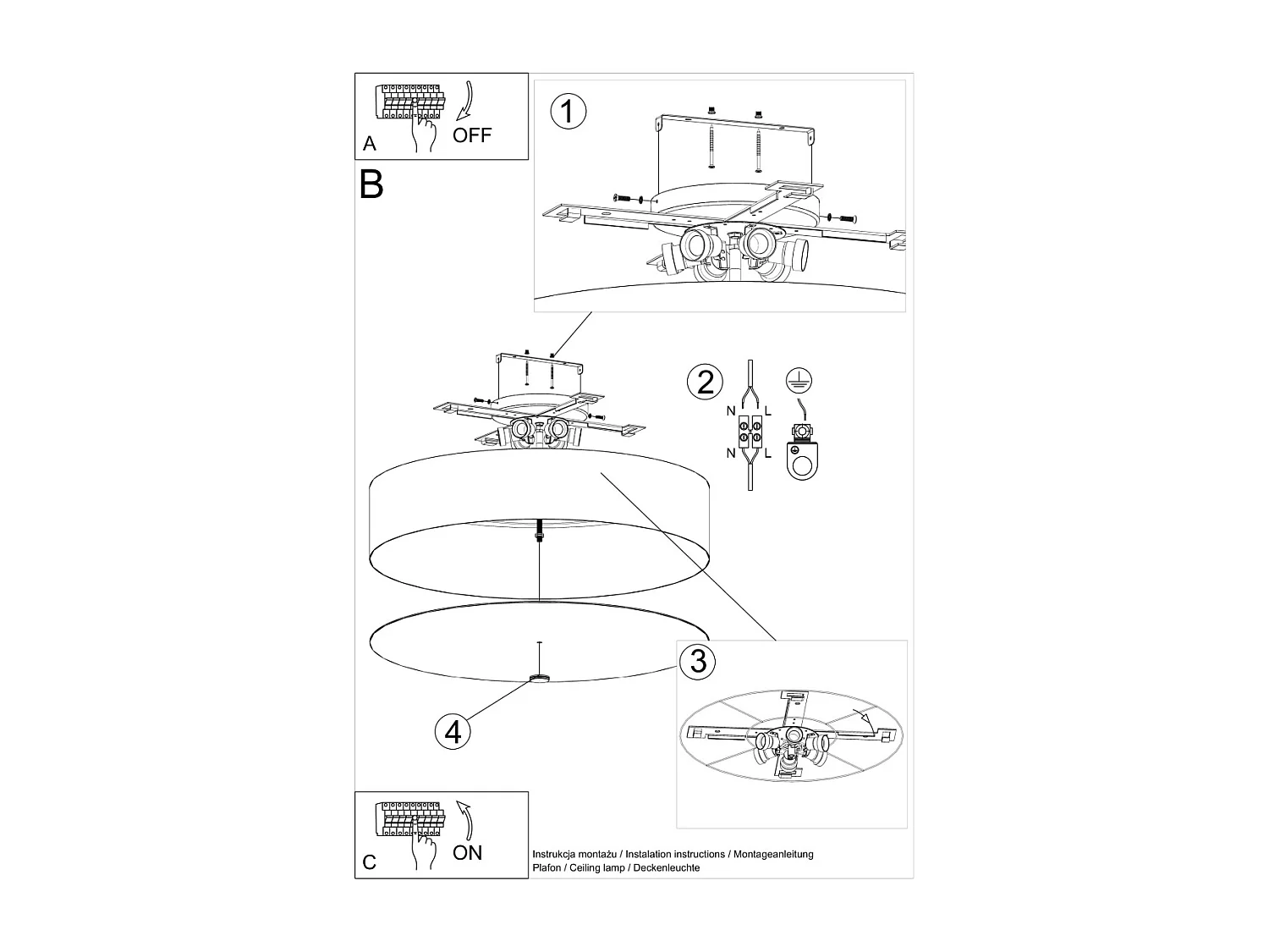 Sollux SKALA Plafonnier Cylindrique Noir 70cm E27
