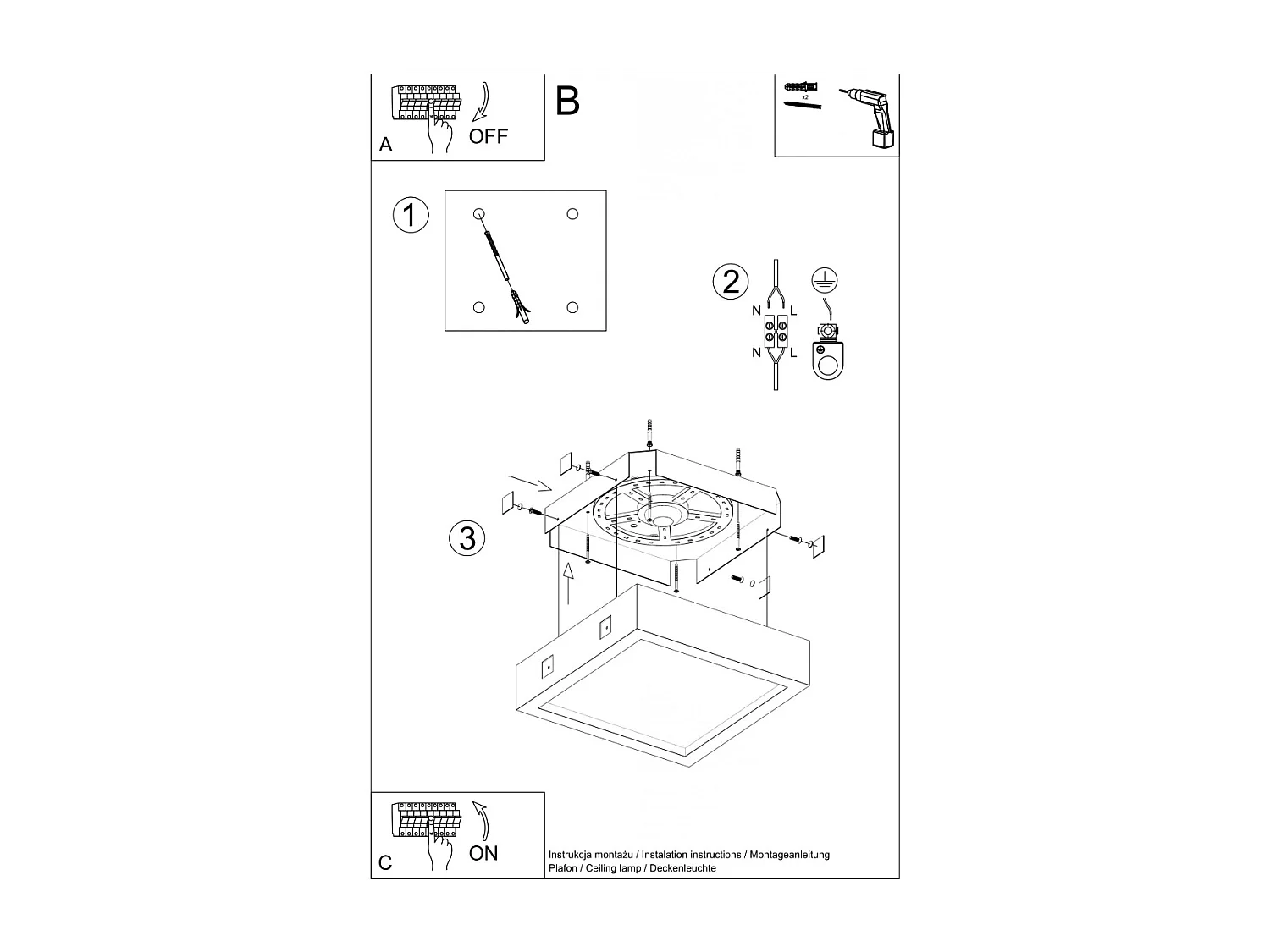 Sollux Lighting Riza Plafonnier encastré gris béton, 33 cm