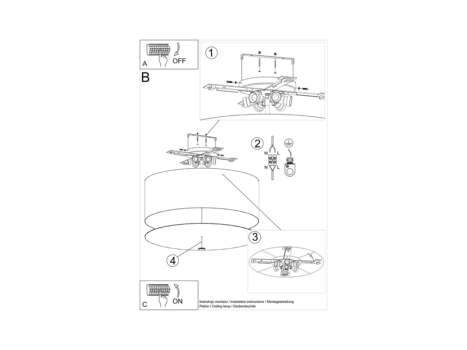 zylindrisch Flush licht Black 70cm E27 Zylindrisches Unterputzlicht Schwarz 70cm E27