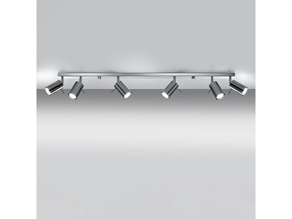 Lampade Da Soffitto Ring Moderno Di Acciaio - 6 Sorgenti Luminose - L.118 X A.16 Cm - Cromo