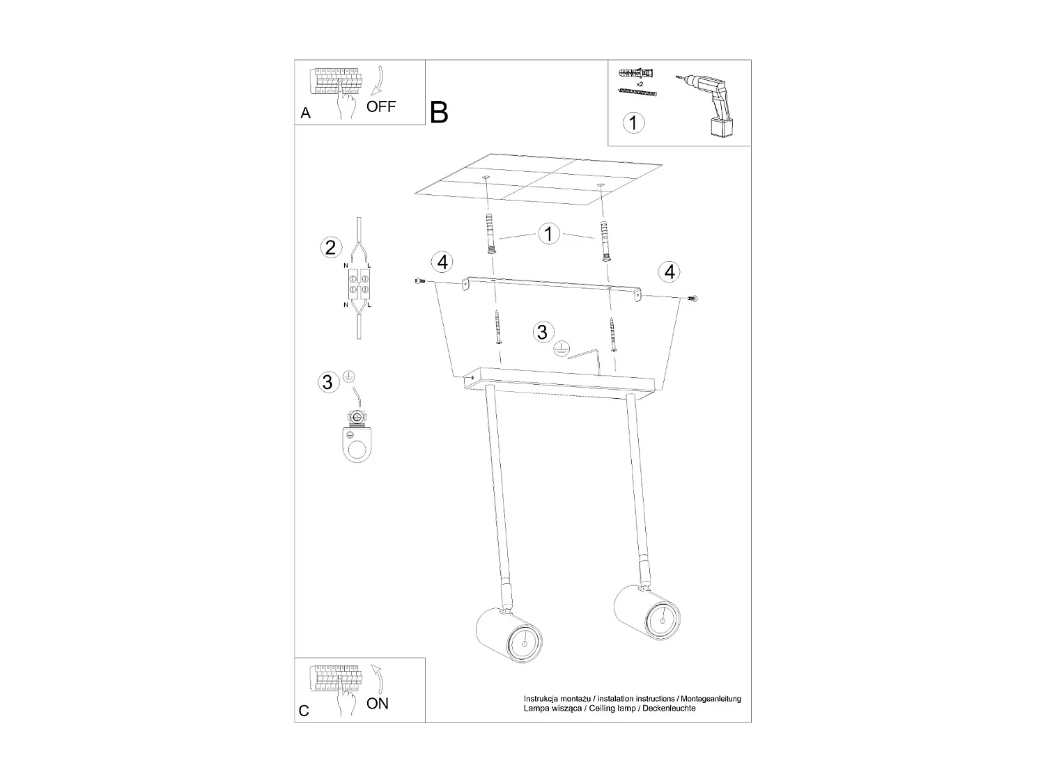 Sollux Lighting Norano Faretto doppio da soffitto, nero, 2x GU10
