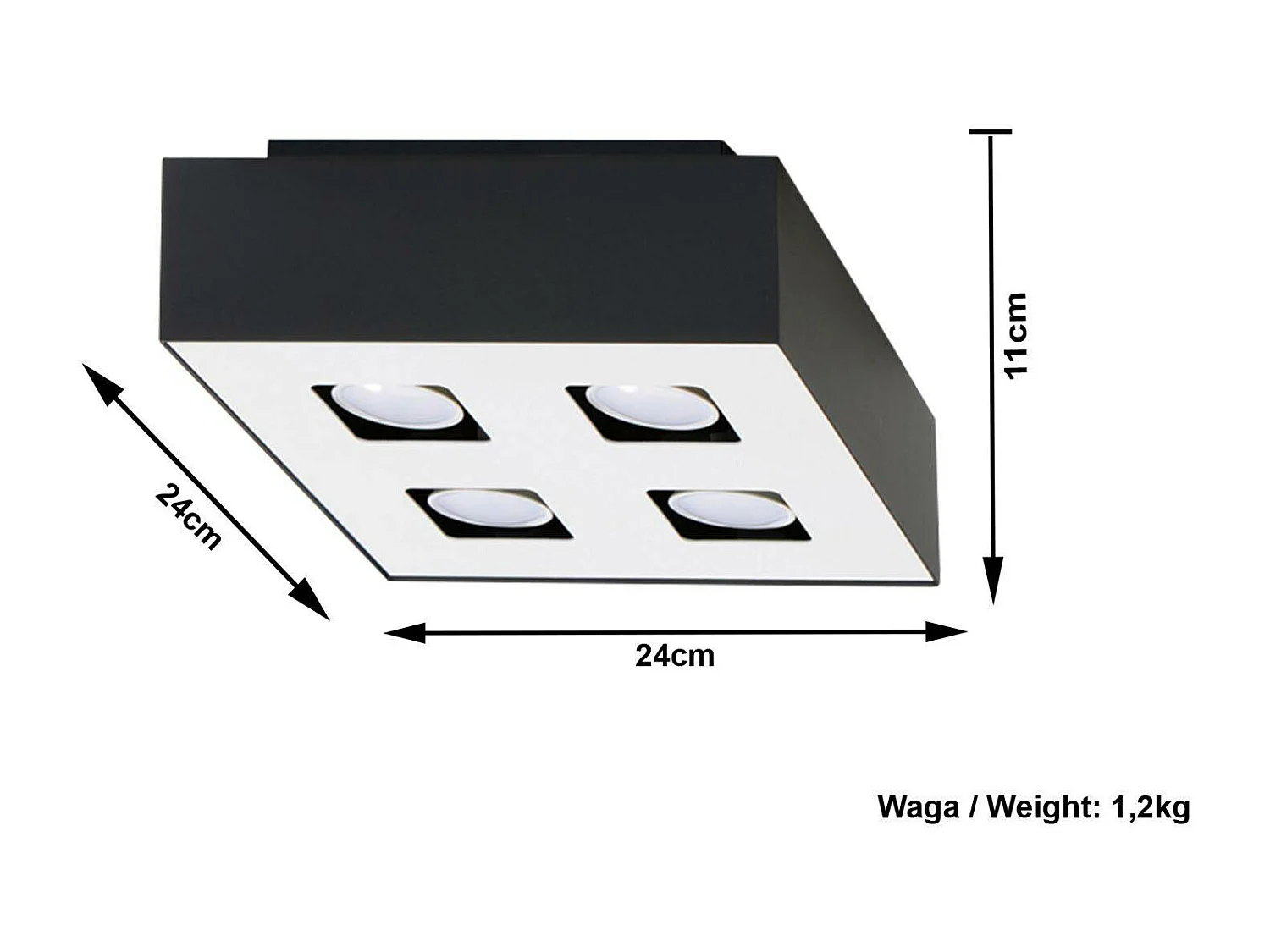 Sollux MONO Plafonnier à 4 Lumières Noir et Blanc, GU10