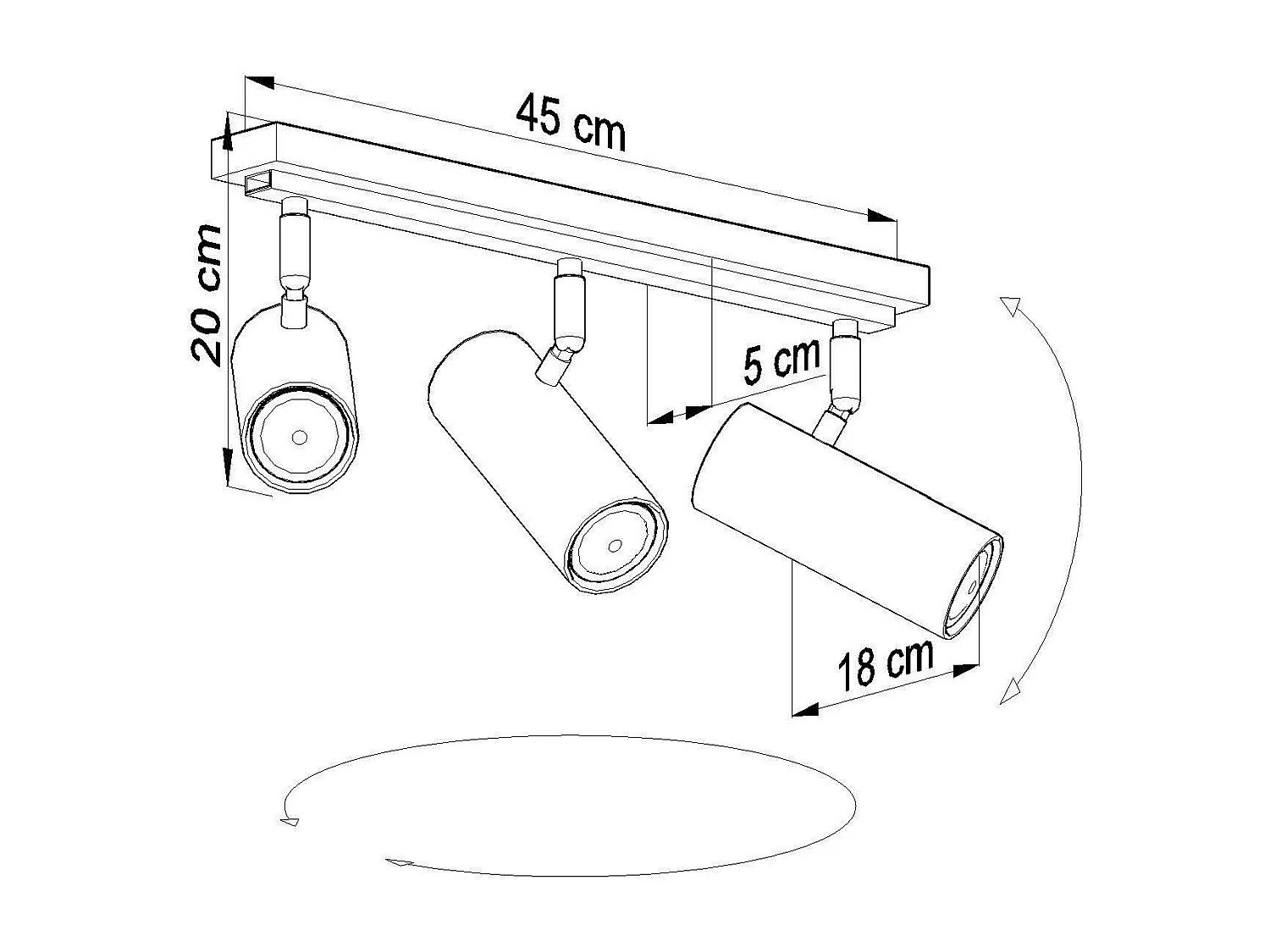 Sollux DIREZIONE - Barra de 3 focos de luz Negro, GU10
