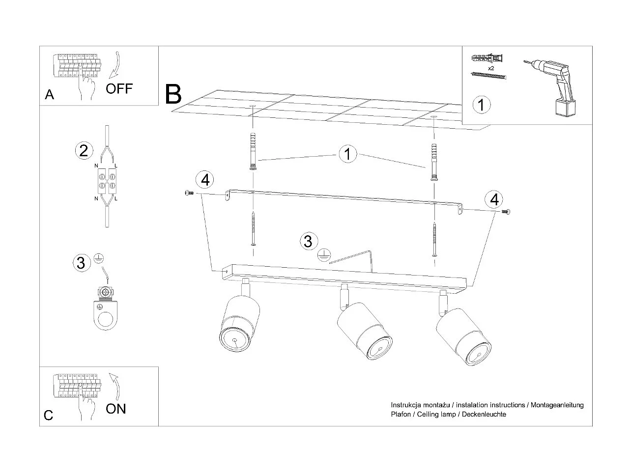 Sollux lichting Nero Deckenstrahlerleiste, Schwarz/Gold, 3x GU10