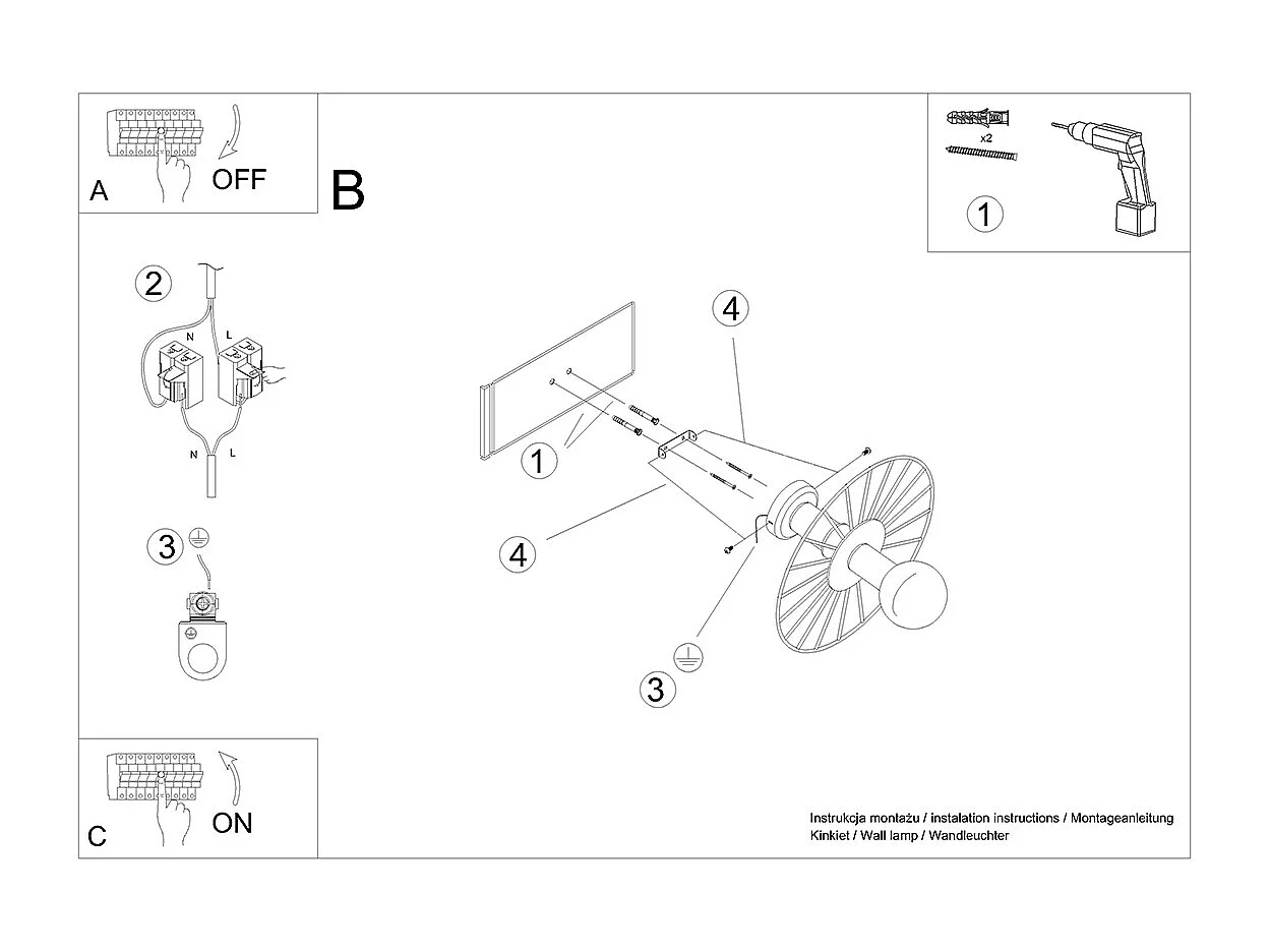 Sollux Lighting Sirkel Aplique, Negro, 30cm, 1x E27
