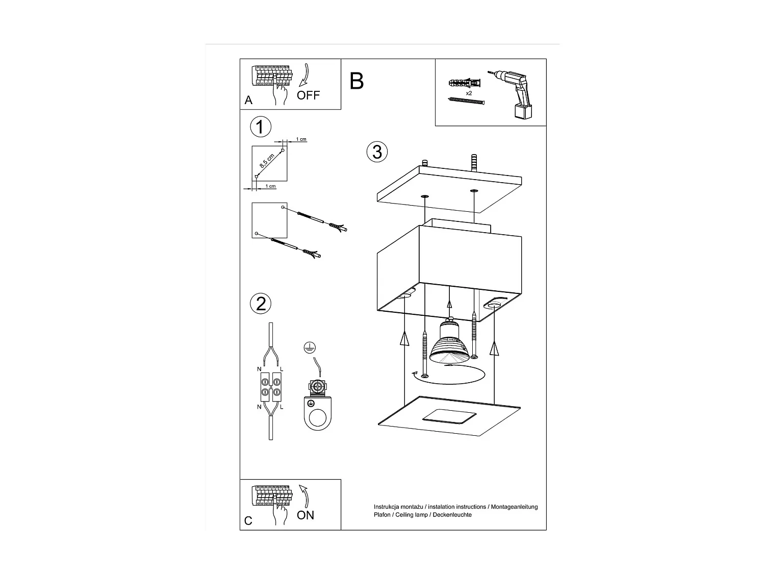 Luminárias De Teto Mono Minimalista, Aço - 1 Lichtbronnen - L.14 X H.11 Cm - Branco Preto