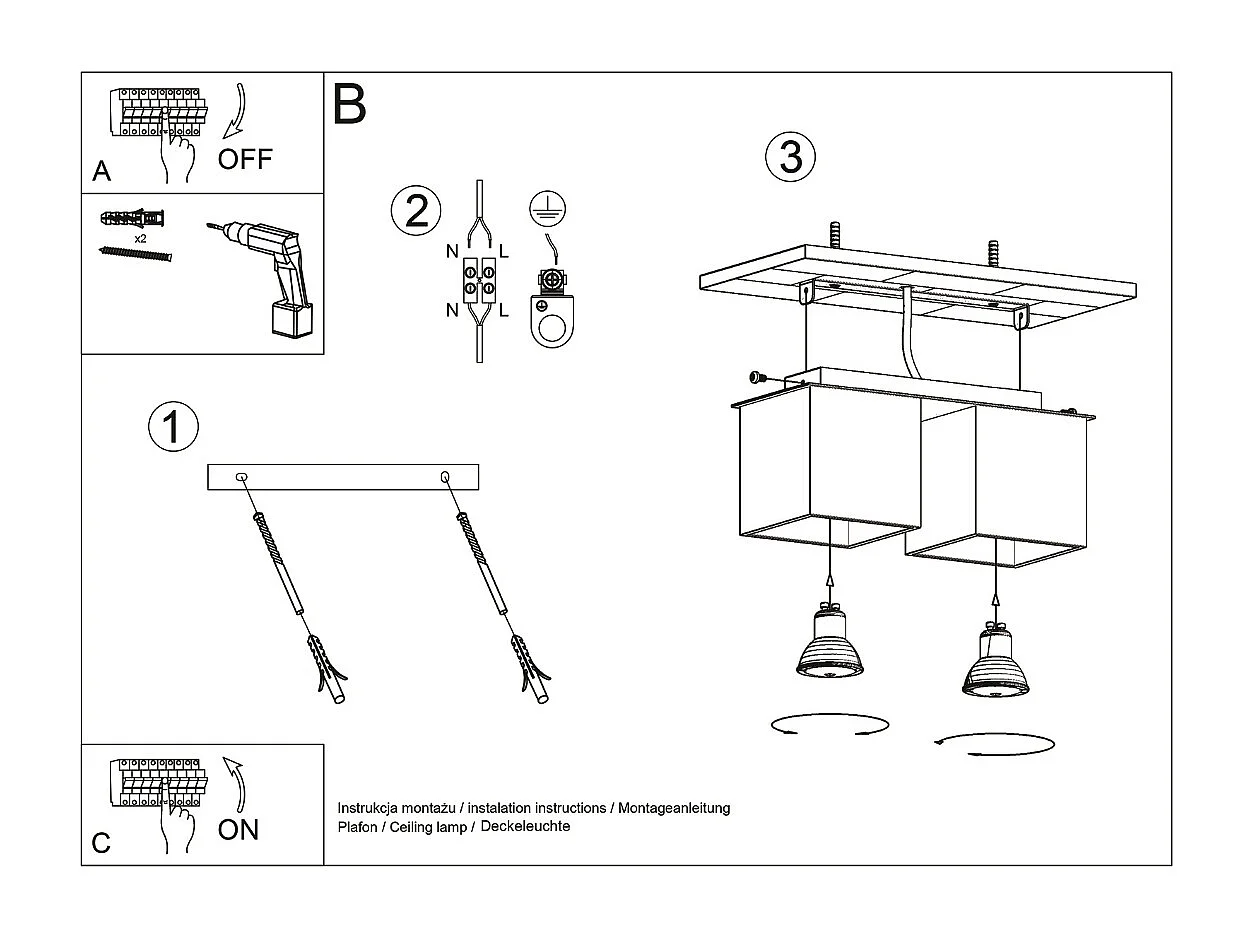 Sollux QUAD Downlight monté sur surface à 2 lumières, gris, GU10