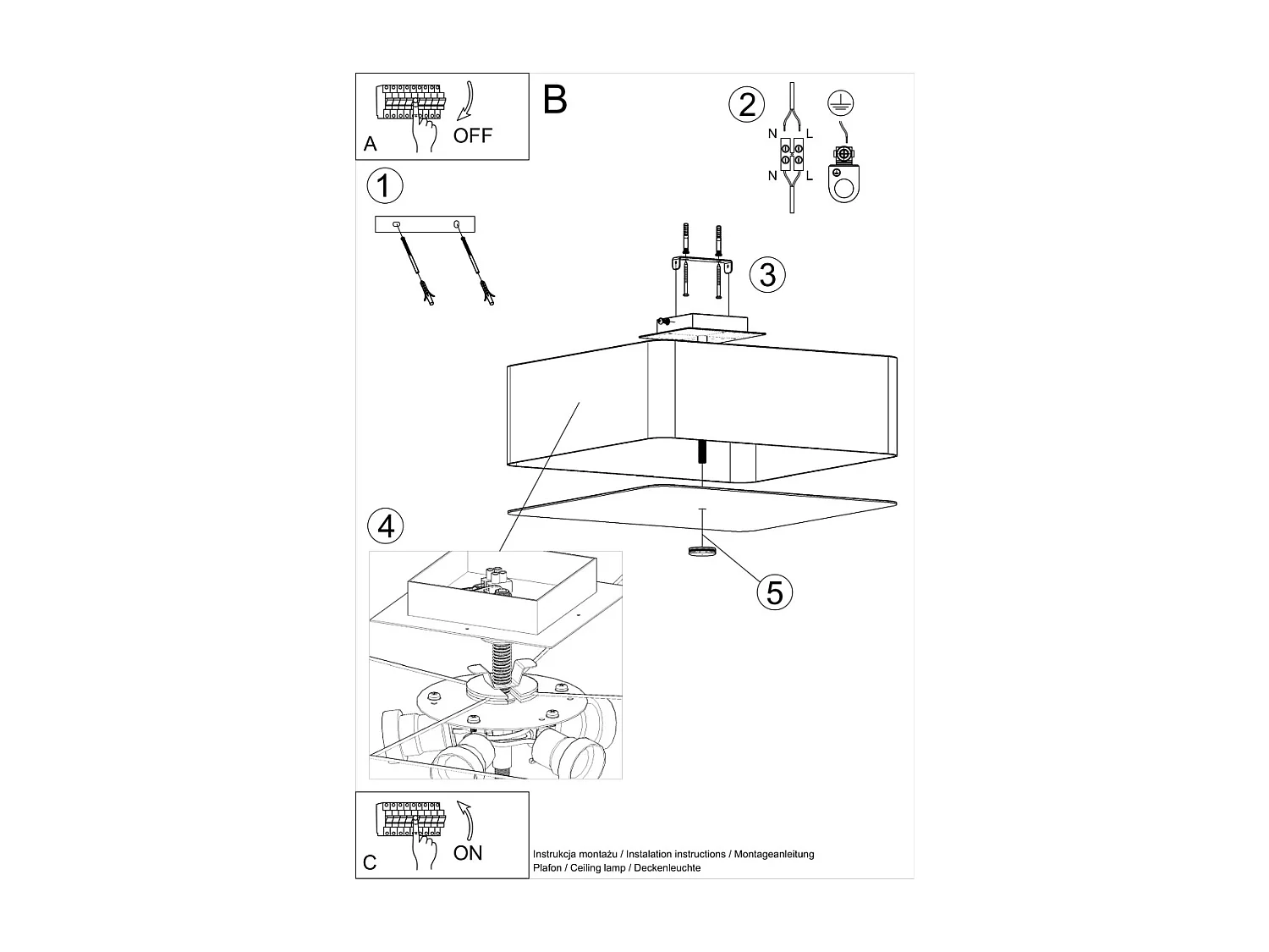Sollux LOKKO Plafonnier Carré Blanc 55cm E27