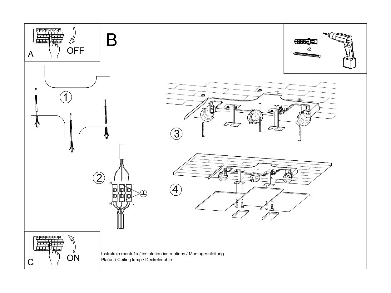 Sollux FABIANO - Lampadario decorativo a 3 luci bianco, cromato, attacco E27