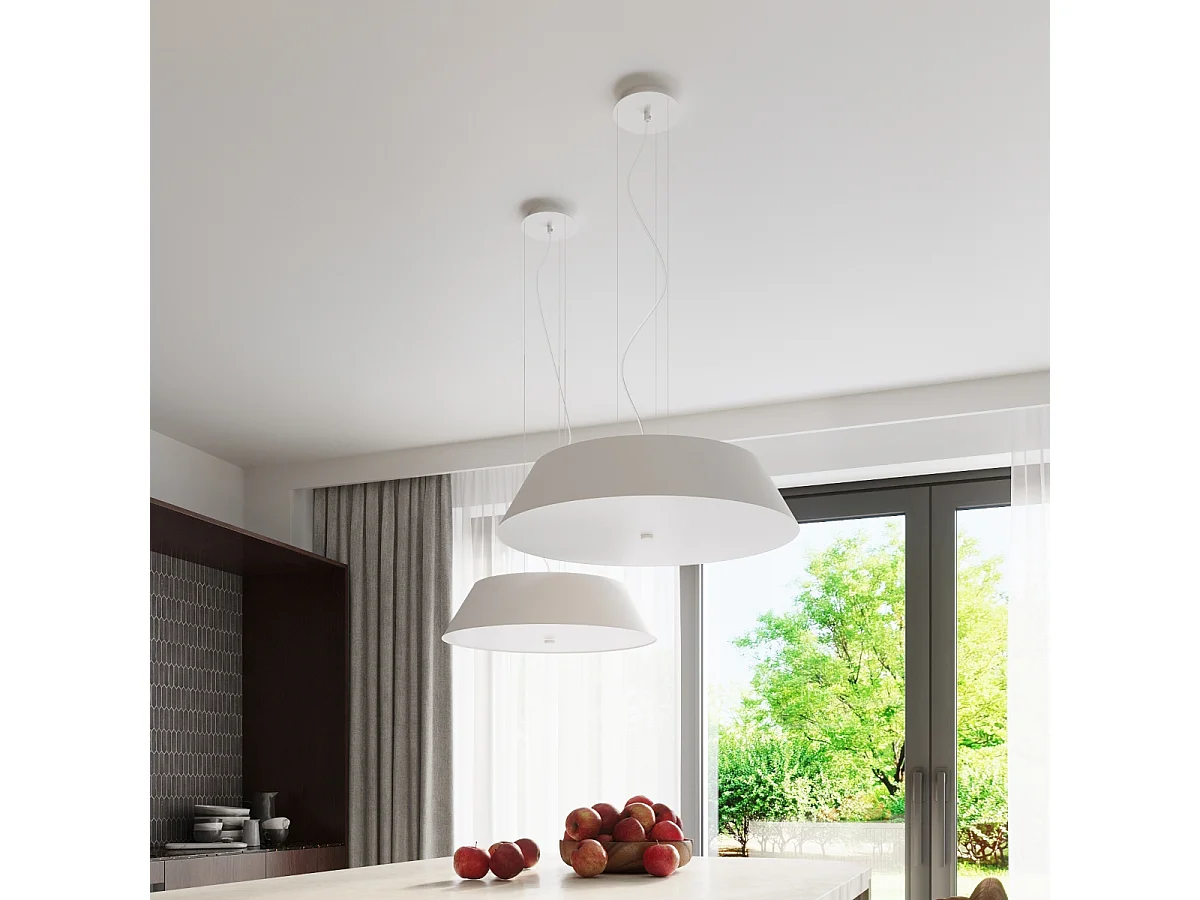 Luminárias De Teto Vega Minimalista, Tecido/Vidro/Aço - 5 Lichtbronnen - L.70 X H.25 Cm - Branco