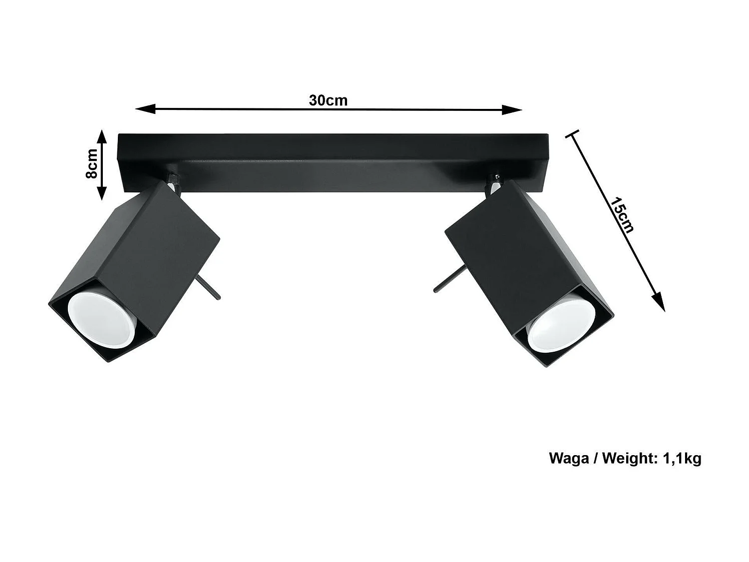 Sollux MERIDA Barre de projecteur à 2 lumières noir, GU10