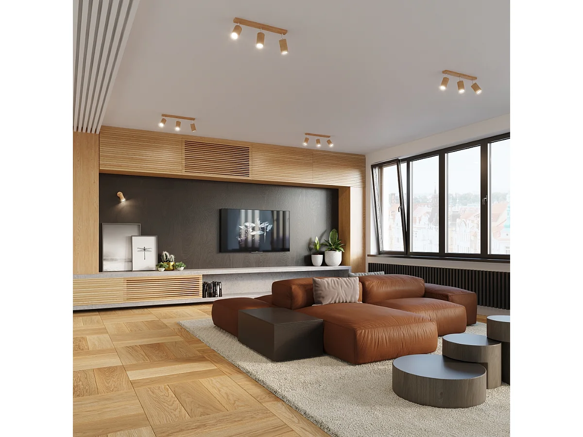 Sollux Lighting Berg Soffitto 4 Faretti Bar, Legno Naturale, 80cm