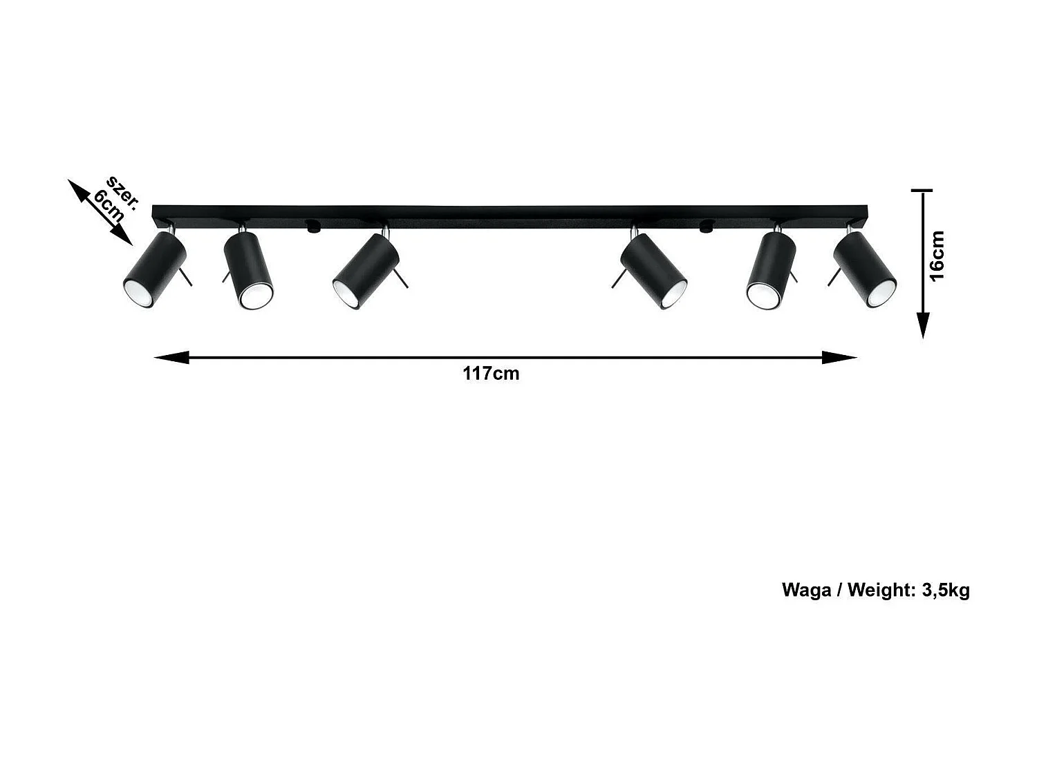 Sollux RING - 6 Light Spotlight Bar Nero, GU10