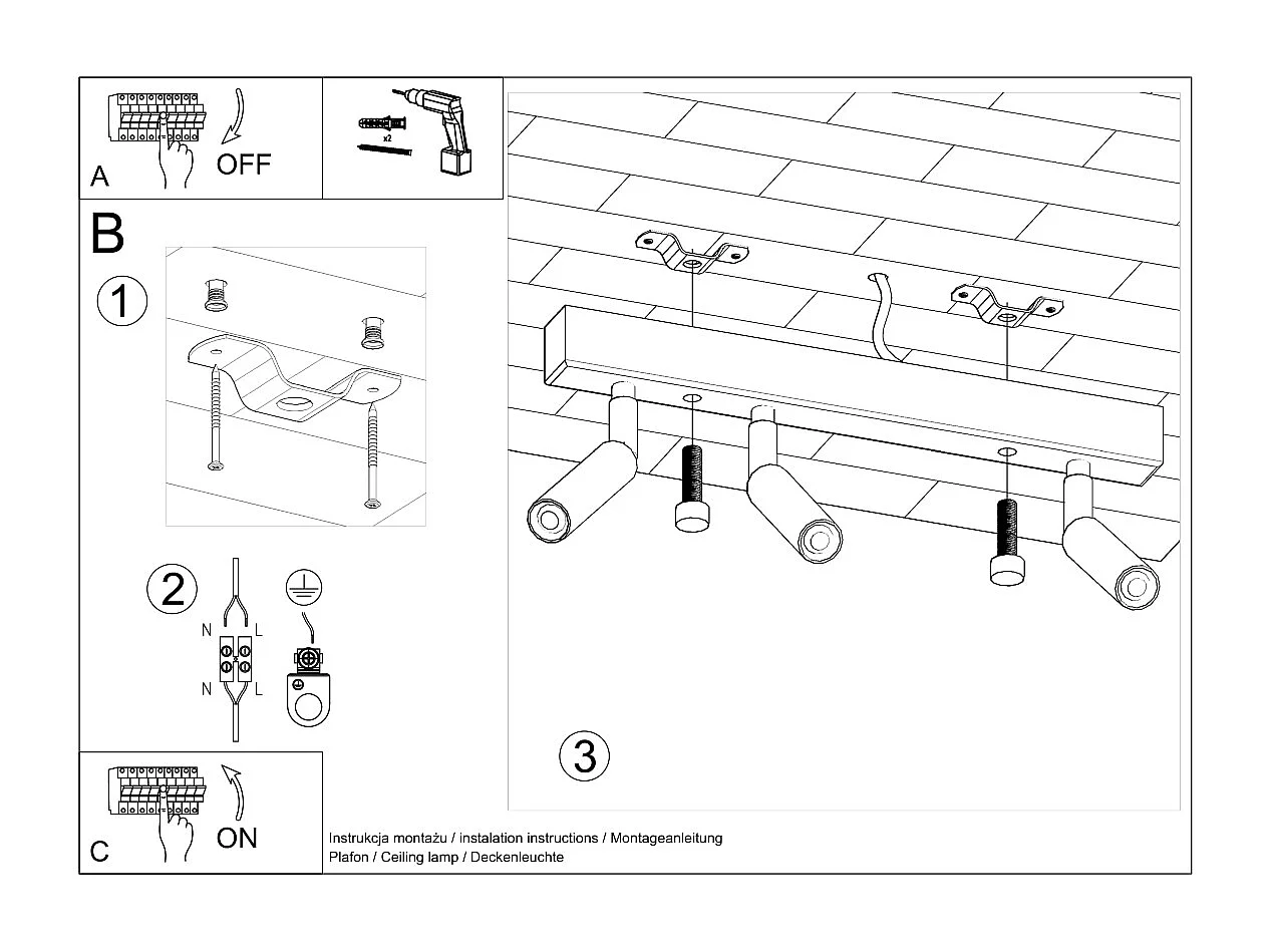Plafondlampen Eyetech Modern Van  - 3 Lichtbronnen - L.35 X H.20 Cm - Zwart