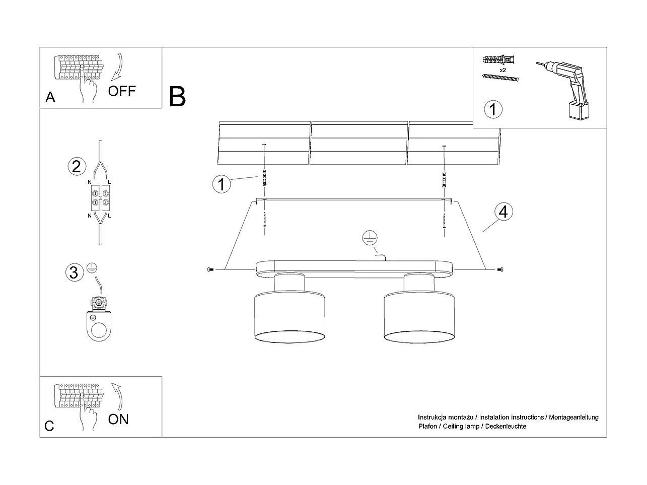 Plafondlampen Savar Modern Van  - 2 Lichtbronnen - L.34 X H.13 Cm - Zwart