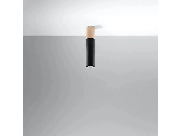 Plafondlampen Pablo Modern Van  - 1 Lichtbronnen - L.6 X H.30 Cm - Natuurlijk Hout/Zwart