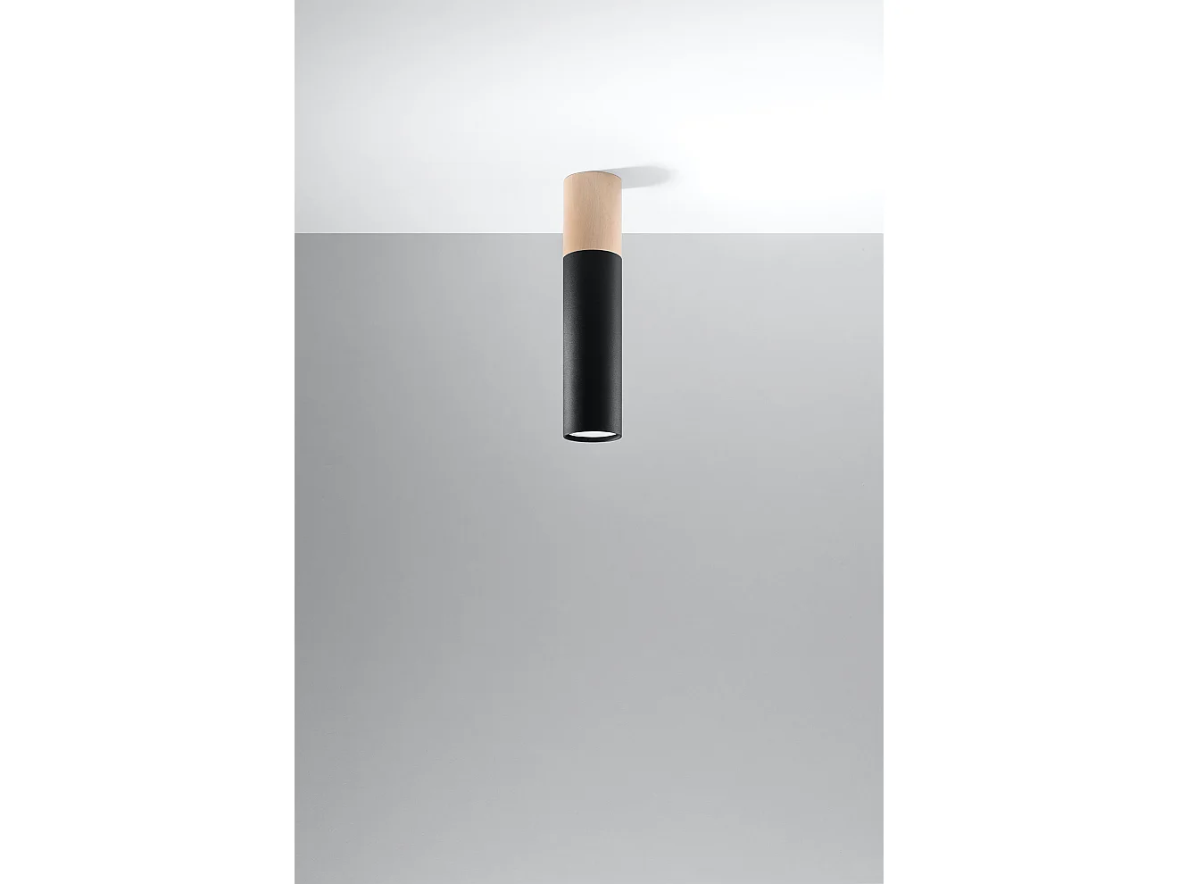 Plafondlampen Pablo Modern Van  - 1 Lichtbronnen - L.6 X H.30 Cm - Natuurlijk Hout/Zwart