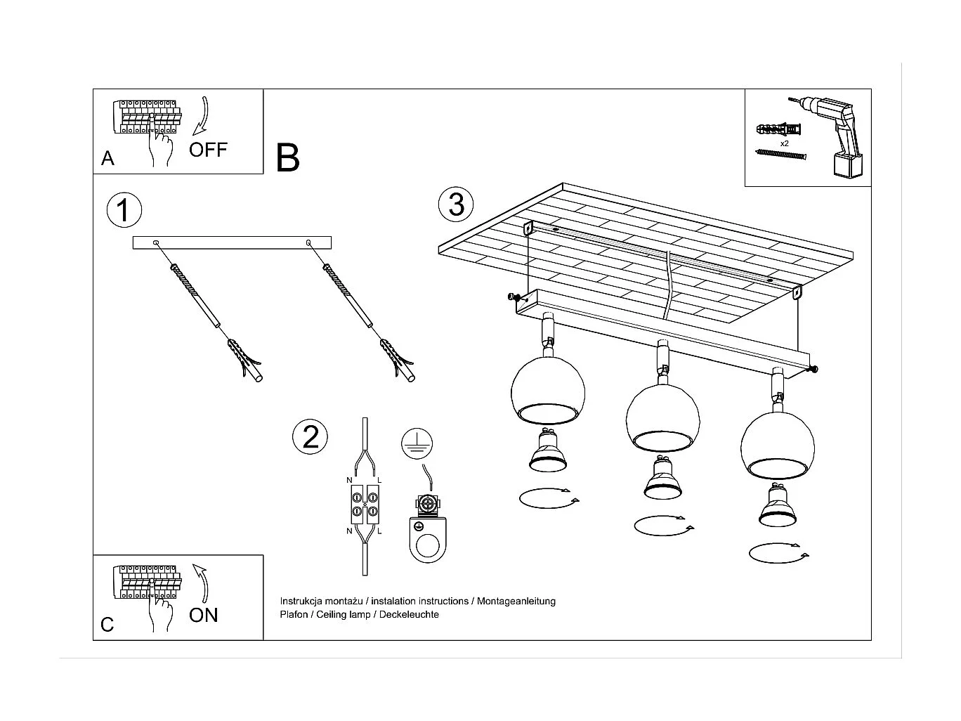 Sollux OCULARE Barre de projecteur à 3 lumières noir, GU10